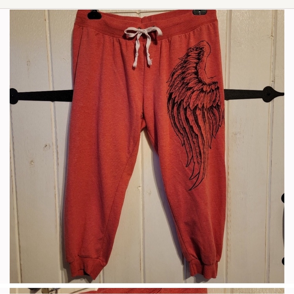 Coco Limon Red Crooped Joggers with Angel Wings Detail